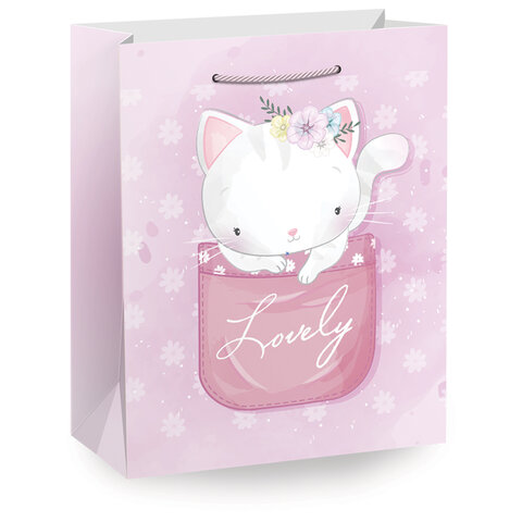 Пакет подарочный (1 штука) 26х13х32 см (L), "Lovely Animals", ассорти,
