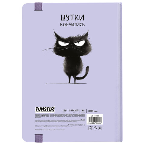 Скетчбук, белая бумага 120 г/м2, 145х203 мм, 80 л., резинка, твердый, FUNSTER