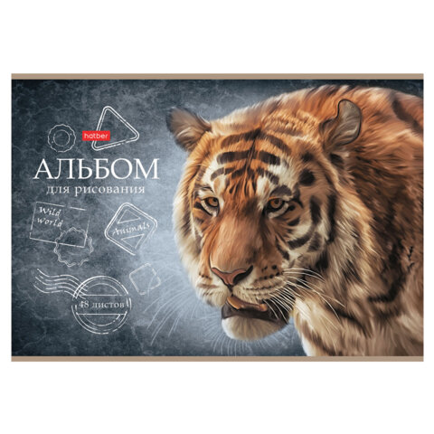 Альбом для рисования А4 48 л., скоба, матовая ламинация, тиснение, HATBER,
