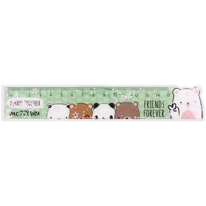 Линейка 15см MESHU "Beary beary", ПВХ с блестками, ассорти, европодвес