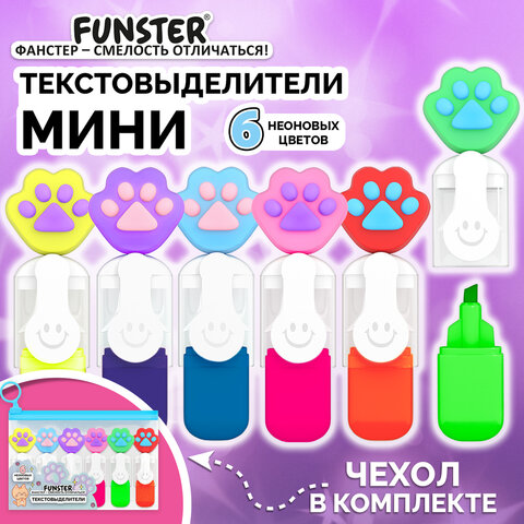 Набор текстовыделителей с топперами 6 ЦВЕТОВ НЕОН, "ЛАПКИ", линия 1-4 Набор текстовыделителей с топперами 6 ЦВЕТОВ НЕОН, "ЛАПКИ", линия 1-4