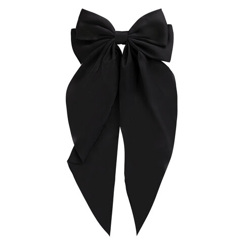 Заколка для волос баретте 25x41 см, с бантом и широкими хвостиками, чёрный, Заколка для волос баретте 25x41 см, с бантом и широкими хвостиками, чёрный,