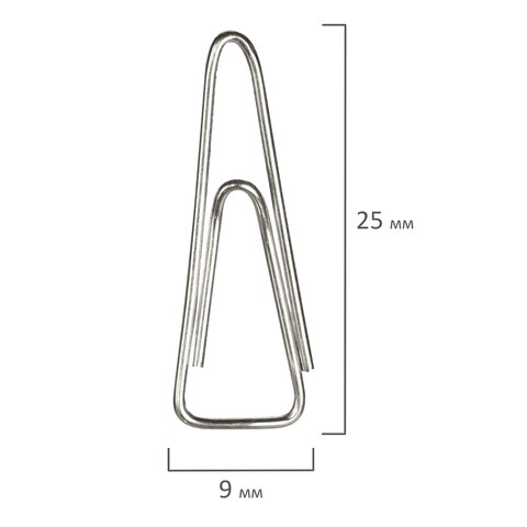 Скрепки ОФИСМАГ, 25 мм, никелированные, треугольные, 100 шт., в картонной