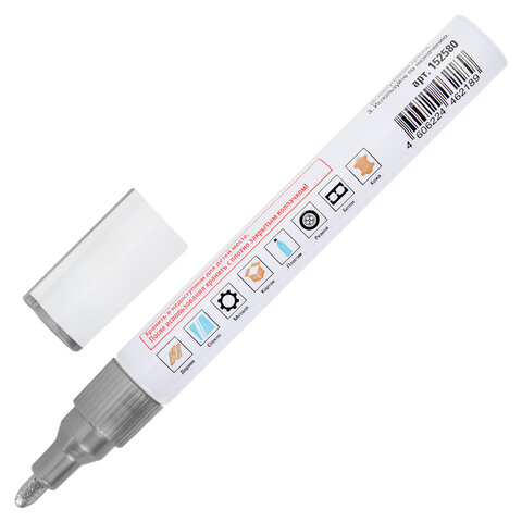 Маркер-краска лаковый (paint marker) 2-4 мм, СЕРЕБРИСТЫЙ, НИТРО-ОСНОВА, STAFF Маркер-краска лаковый (paint marker) 2-4 мм, СЕРЕБРИСТЫЙ, НИТРО-ОСНОВА, STAFF