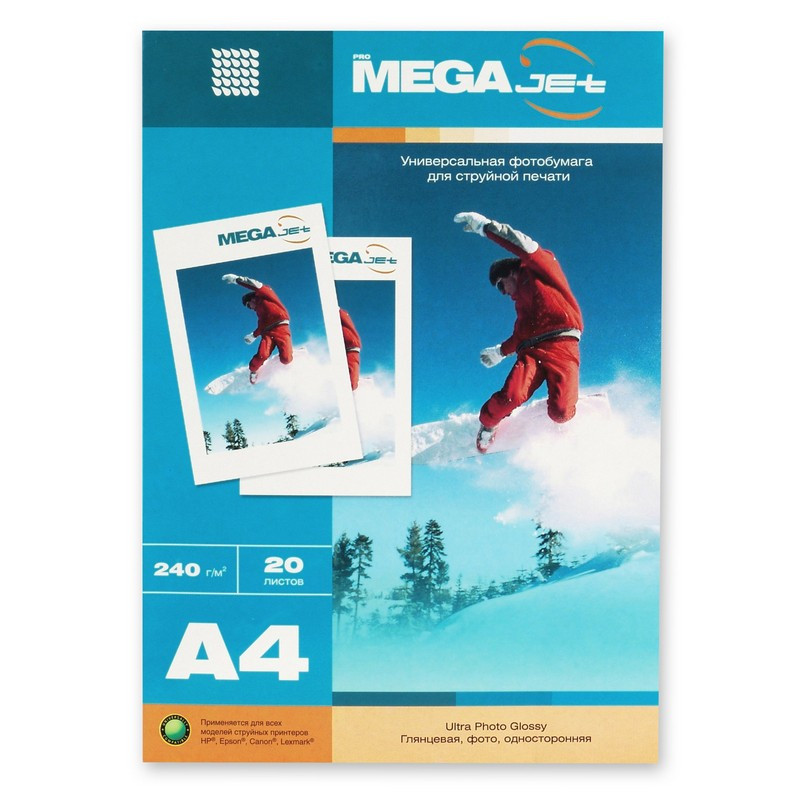 Бумага для цв.струй.печ. MEGAJET (А4,240г,PHOTO,глянц.,пачка 20л) . штр. Бумага для цв.струй.печ. MEGAJET (А4,240г,PHOTO,глянц.,пачка 20л) . штр.