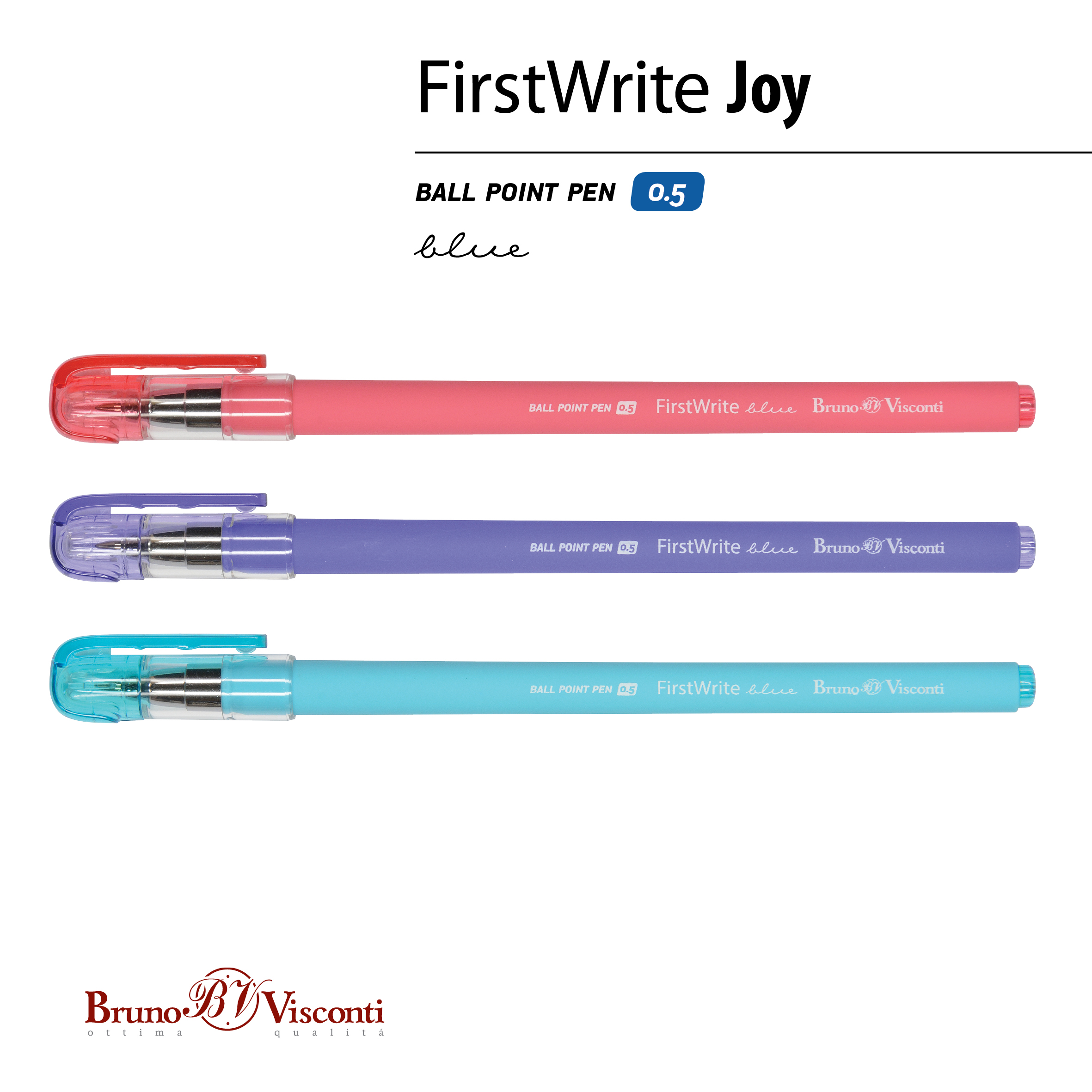 РУЧКА "FirstWrite. Joy" ШАРИКОВАЯ 0.5 ММ, СИНЯЯ (3 цвета корпуса)