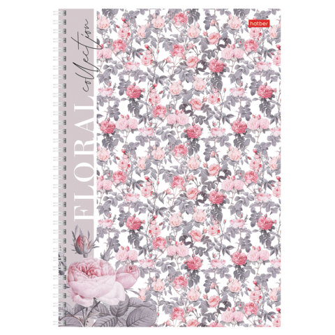Тетрадь А4 80 л., HATBER, гребень, клетка, матовая ламинация, "Floral Тетрадь А4 80 л., HATBER, гребень, клетка, матовая ламинация, "Floral