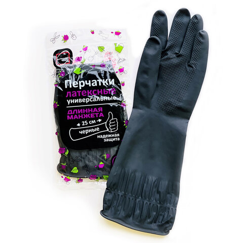 Перчатки хозяйственные латексные ДЛИННАЯ МАНЖЕТА 25 см ЧЕРНЫЕ, размер L Перчатки хозяйственные латексные ДЛИННАЯ МАНЖЕТА 25 см ЧЕРНЫЕ, размер L