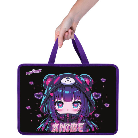 Папка на молнии с ручками ЮНЛАНДИЯ А4, 1 отделение, пластик, 80 мм, "Anime Папка на молнии с ручками ЮНЛАНДИЯ А4, 1 отделение, пластик, 80 мм, "Anime