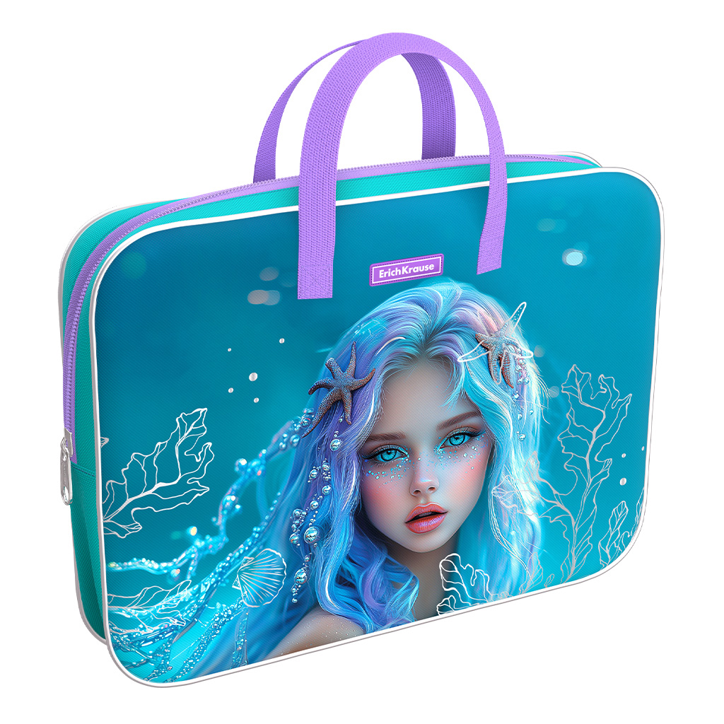 Папка текстильная на молнии ErichKrause с ручками Aquamarine, A4+ Папка текстильная на молнии ErichKrause с ручками Aquamarine, A4+