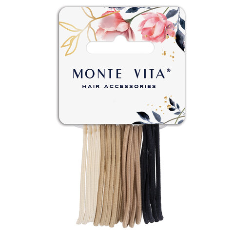Резинка для волос НАБОР 16 шт., 0,15х14 см, чёрный, коричневый, бежевый, MONTE
