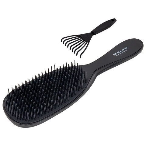 Расческа для волос массажная 22,5х6,5 см, чёрная + щетка для чистки В ПОДАРОК,