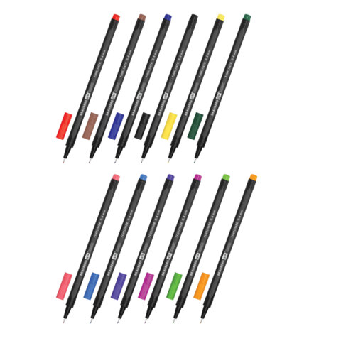 Ручки капиллярные (линеры), 12 ЦВЕТОВ, BRAUBERG ART, CLASSIC, трехгранные,
