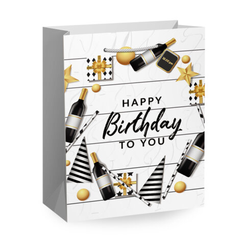 Пакет подарочный (1 штука) 18х10х23 см (M), "Happy Birthday", ассорти,