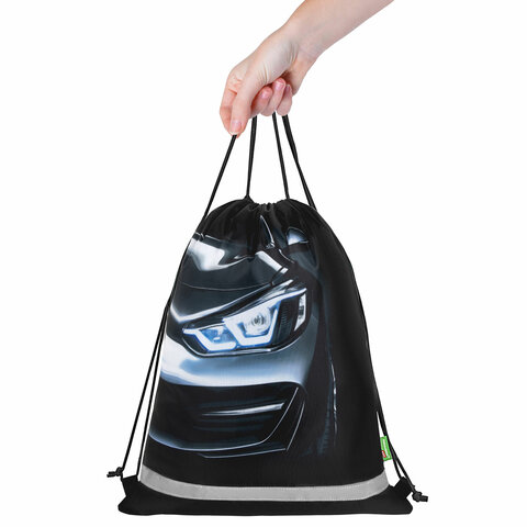 Мешок для обуви BRAUBERG KIDS, светоотражающая полоса, 46х36 см, "Dark