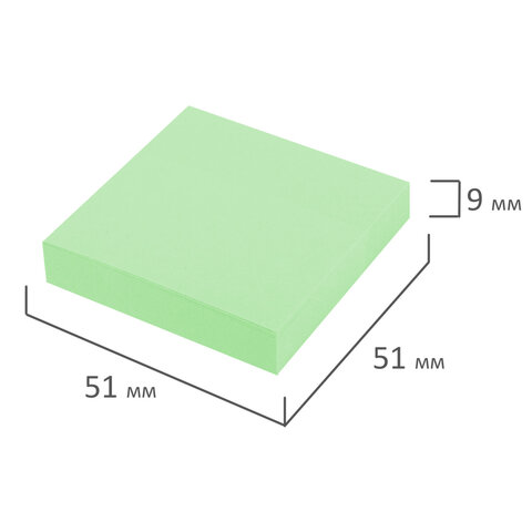 Блок самоклеящийся (стикеры) STAFF STANDARD, ПАСТЕЛЬНЫЙ 51х51 мм, зеленый, 100