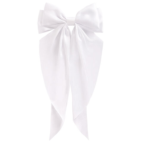 Заколка для волос баретте с бантом и широкими длинными хвостиками, белый, MONTE Заколка для волос баретте с бантом и широкими длинными хвостиками, белый, MONTE