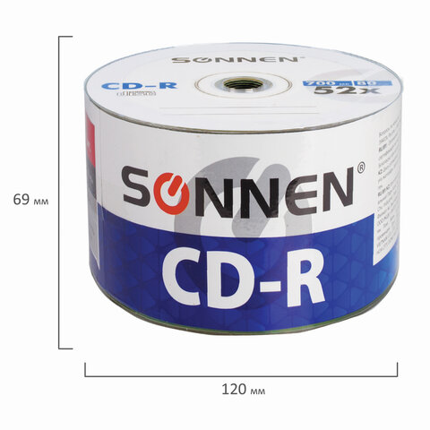 Диск CD-R SONNEN 700 Mb 52x Bulk (термоусадка без шпиля), КОМПЛЕКТ 50 шт., Диск CD-R SONNEN 700 Mb 52x Bulk (термоусадка без шпиля), КОМПЛЕКТ 50 шт.,