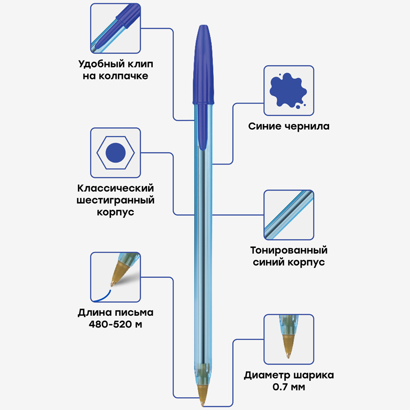 Ручка шариковая OfficeSpace "LC-Blue" синяя, 0,7мм