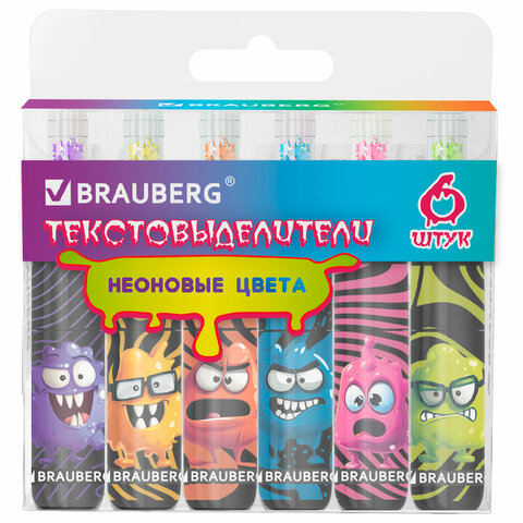 Набор текстовыделителей 6 НЕОНОВЫХ ЦВЕТОВ, кросс-серия МОНСТРИКИ, линия 1-5 мм, Набор текстовыделителей 6 НЕОНОВЫХ ЦВЕТОВ, кросс-серия МОНСТРИКИ, линия 1-5 мм,