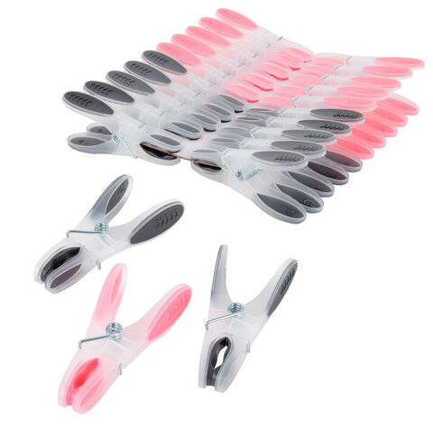 Прищепки бельевые 8,2 см, КОМПЛЕКТ 20 штук, прорезиненный пластик, ассорти,