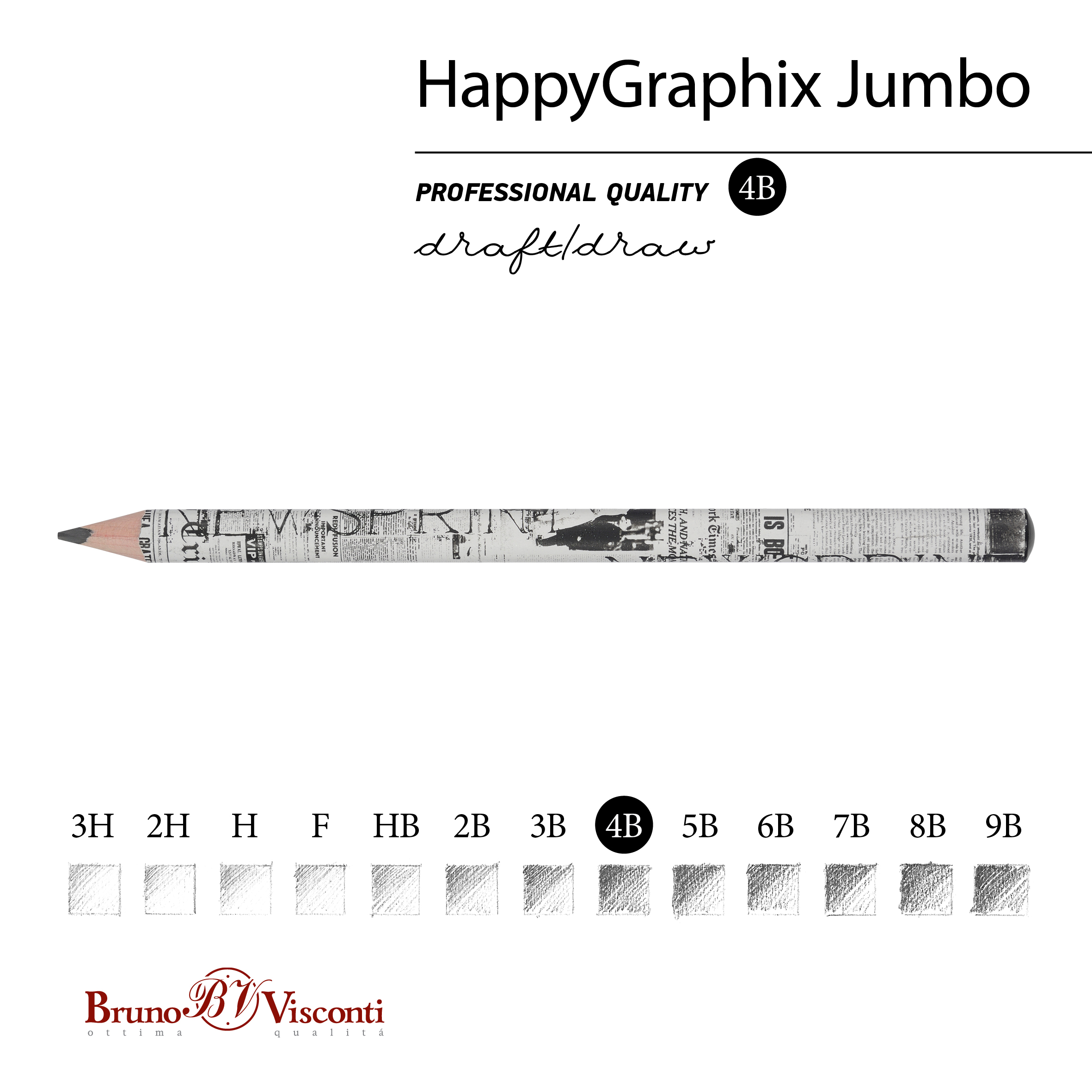 КАРАНДАШ ЧЕРНОГРАФИТОВЫЙ "HappyGraphix Jumbo. Газета" 4В, 3.5 MM