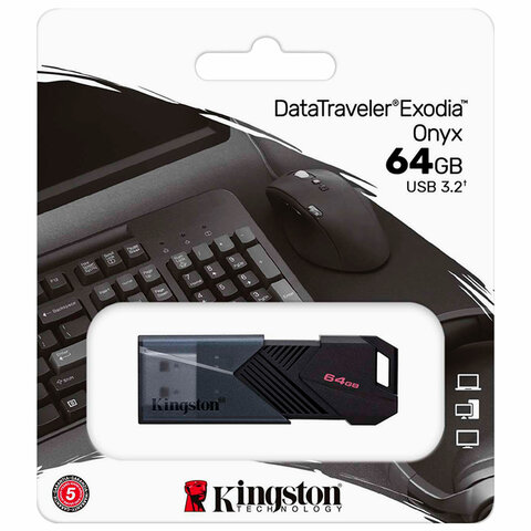 Флеш-диск 64 GB KINGSTON DataTraveler Exodia Onyx, разъем USB 3.2, черный,