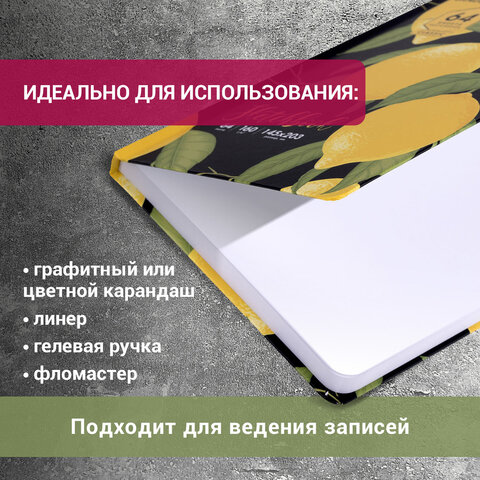 Скетчбук, белая бумага 160 г/м2, 145х203 мм, 64 л., резинка, твердый, BRAUBERG