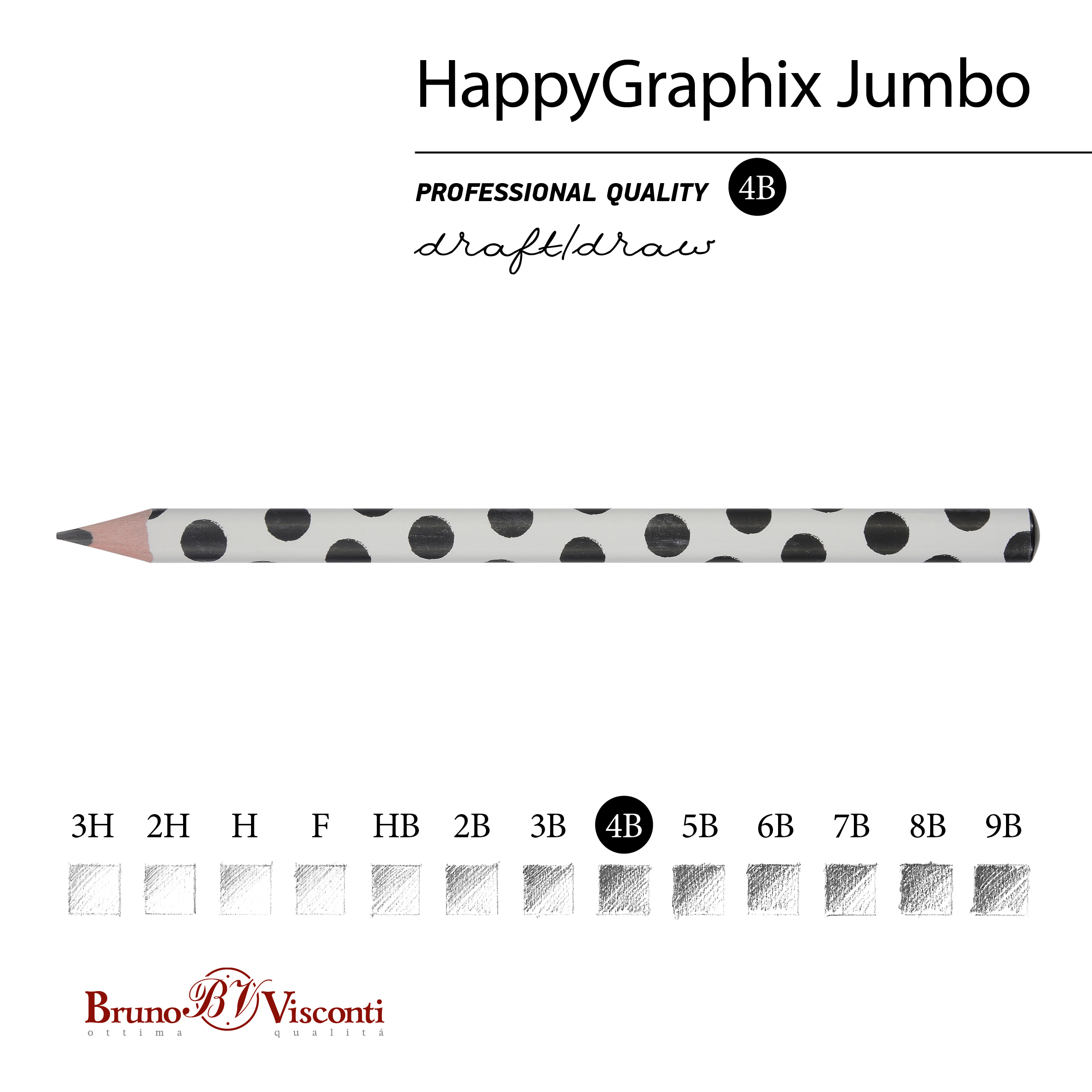 КАРАНДАШ ЧЕРНОГРАФИТОВЫЙ "HappyGraphix Jumbo. Black polka dots" 4В,