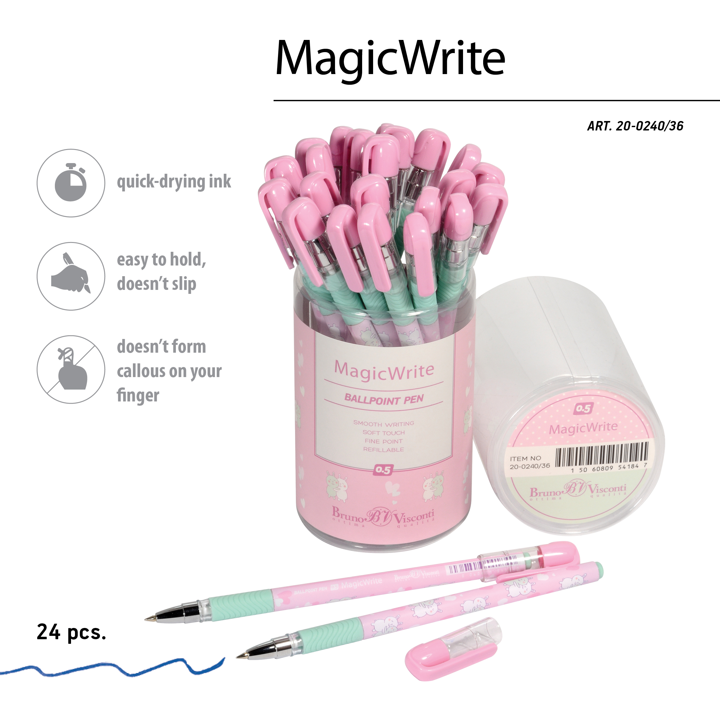 РУЧКА "MagicWrite. Обнимашки. Зайчики" ШАРИКОВАЯ, 0.5 ММ, СИНЯЯ