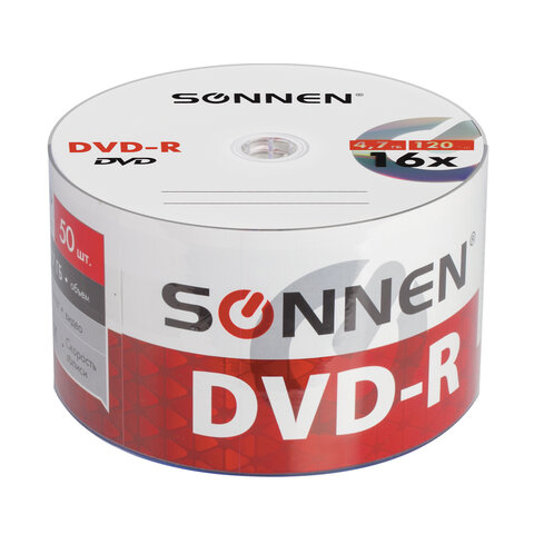 Диск DVD-R SONNEN 4,7 Gb 16x Bulk (термоусадка без шпиля), КОМПЛЕКТ 50 шт., Диск DVD-R SONNEN 4,7 Gb 16x Bulk (термоусадка без шпиля), КОМПЛЕКТ 50 шт.,