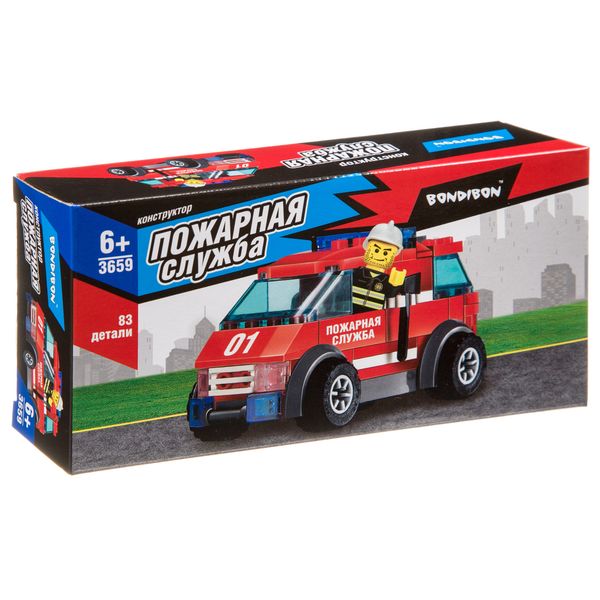 Конструктор Bondibon, Пожарная Служба, Машина, 83 дет., BOX Конструктор Bondibon, Пожарная Служба, Машина, 83 дет., BOX