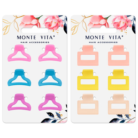 Крабы для волос НАБОР 6 шт., 2,5 см, soft touch, АССОРТИ, MONTE VITA (МОНТЕ Крабы для волос НАБОР 6 шт., 2,5 см, soft touch, АССОРТИ, MONTE VITA (МОНТЕ