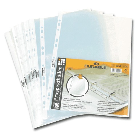 Папки-файлы перфорированные, А4, DURABLE (Германия), комплект 100 шт., Папки-файлы перфорированные, А4, DURABLE (Германия), комплект 100 шт.,