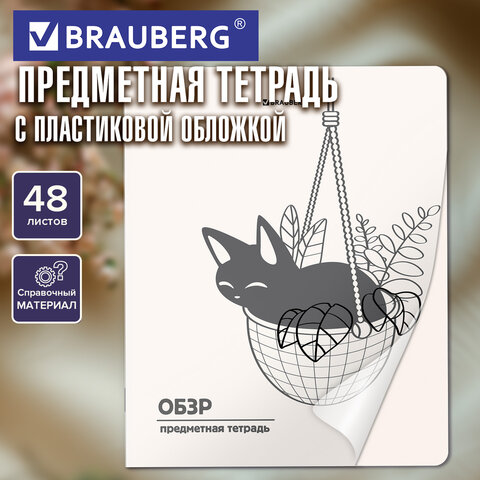 Тетрадь предметная КОТ-НЕПОСЕДА 48 л., пластиковая обложка, ОБЗР, клетка,