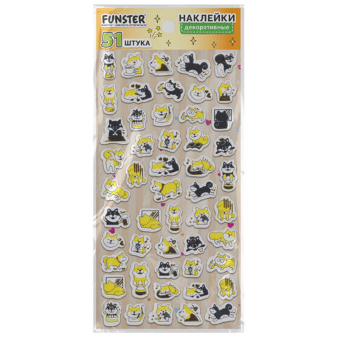 Наклейки декоративные "Забавные зверята", 17,5х9 см, ассорти 4 вида,