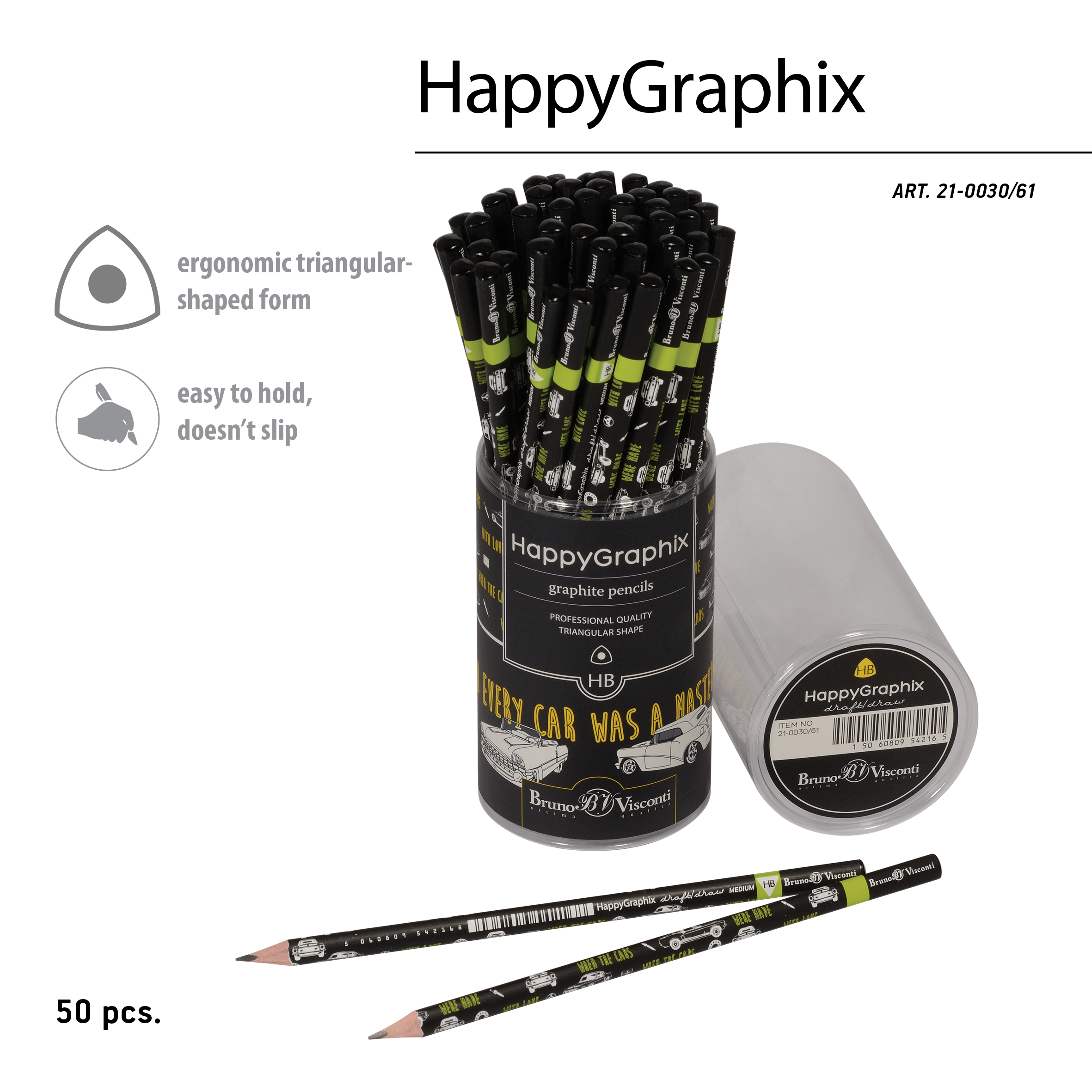 КАРАНДАШ ЧЕРНОГРАФИТОВЫЙ "HappyGraphix. Машины. Цвет салатовый" НВ