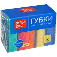 Губки для посуды OfficeClean "Maxi", поролон с абразивным слоем, 9*6,5*2,7 см, 5 штук