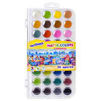 Краски акварельные ЮНЛАНДИЯ "ДОМИКИ", 36 цветов, круглые кюветы 23 мм, пенал, 192633