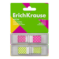 Клейкие закладки пластиковые ErichKrause Неон, 45x12 мм, 80 листов, 2 цвета (в диспенсере)