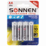 Батарейки КОМПЛЕКТ 4 шт., SONNEN Alkaline, АА (LR6, 15А), алкалиновые,