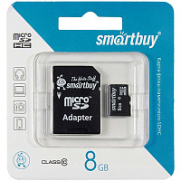 Карта памяти MicroSDHC  8GB Class 10 SmartBuy (адаптер SD): SB8GBSDCL10-01 штр.: 4607177552125