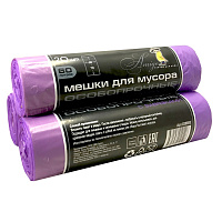 Мешки для мусора с завязками 60л ПНД, 60x70, фиолетовый,20 шт/рул.