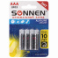 Батарейки КОМПЛЕКТ 4 шт., SONNEN Alkaline, AAA (LR03, 24А), алкалиновые,
