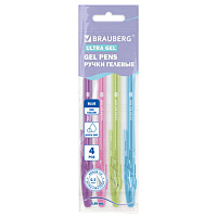 Ручки гелевые "BRAUBERG ULTRA GEL PASTEL", НАБОР 4 ШТУКИ, СИНИЕ, стандартный наконечник 0,5 мм, линия письма 0,35 мм, 144282