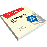 Самоклеящийся блок Berlingo "Ultra Sticky", 75*75мм, 100л, 4 пастельных цвета. LSn_39601