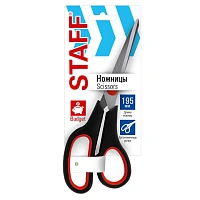 Ножницы 195 мм, бюджет, резиновые вставки, черно-красные, STAFF ECO, 238945