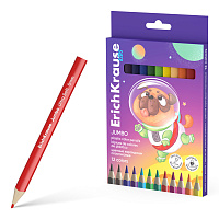 Цветные карандаши пластиковые ErichKrause Kids Jumbo Space Animals трехгранные, грифель 5 мм, 12 цветов (в коробке с европодвесом 12 шт)