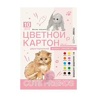 НАБОР ЦВЕТНОГО КАРТОНА А4 10Л. 10ЦВ. "МИЛЫЕ ДРУЗЬЯ" ДВУСТОРОННИЙ