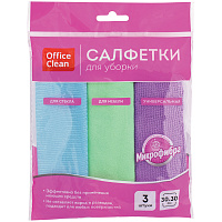Салфетки для уборки OfficeClean, микрофибра, 30*30см, 3шт. (универсальная, для стекол, для мебели). 275761